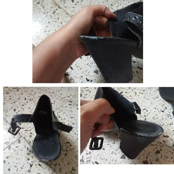 AVBL Franco Sarto Black Leather Peep Toe Mules - US7M / UK5/ EU38 - Picture 10 of 10